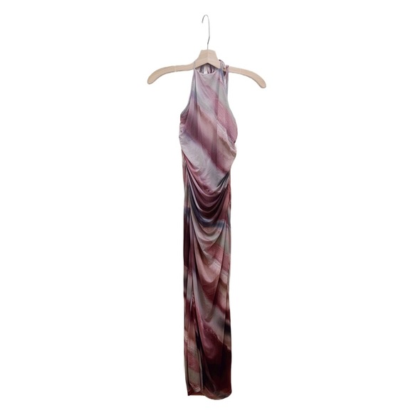 Caution To The Wind Maxi Dress Abstract Print Sleeveless Halter Summer Mesh - Picture 1 of 4